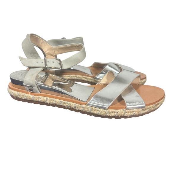 Vince Camuto Women's Silver Espadrille Sandals 6.5M Strappy Ankle Wrap leather - Picture 1 of 12